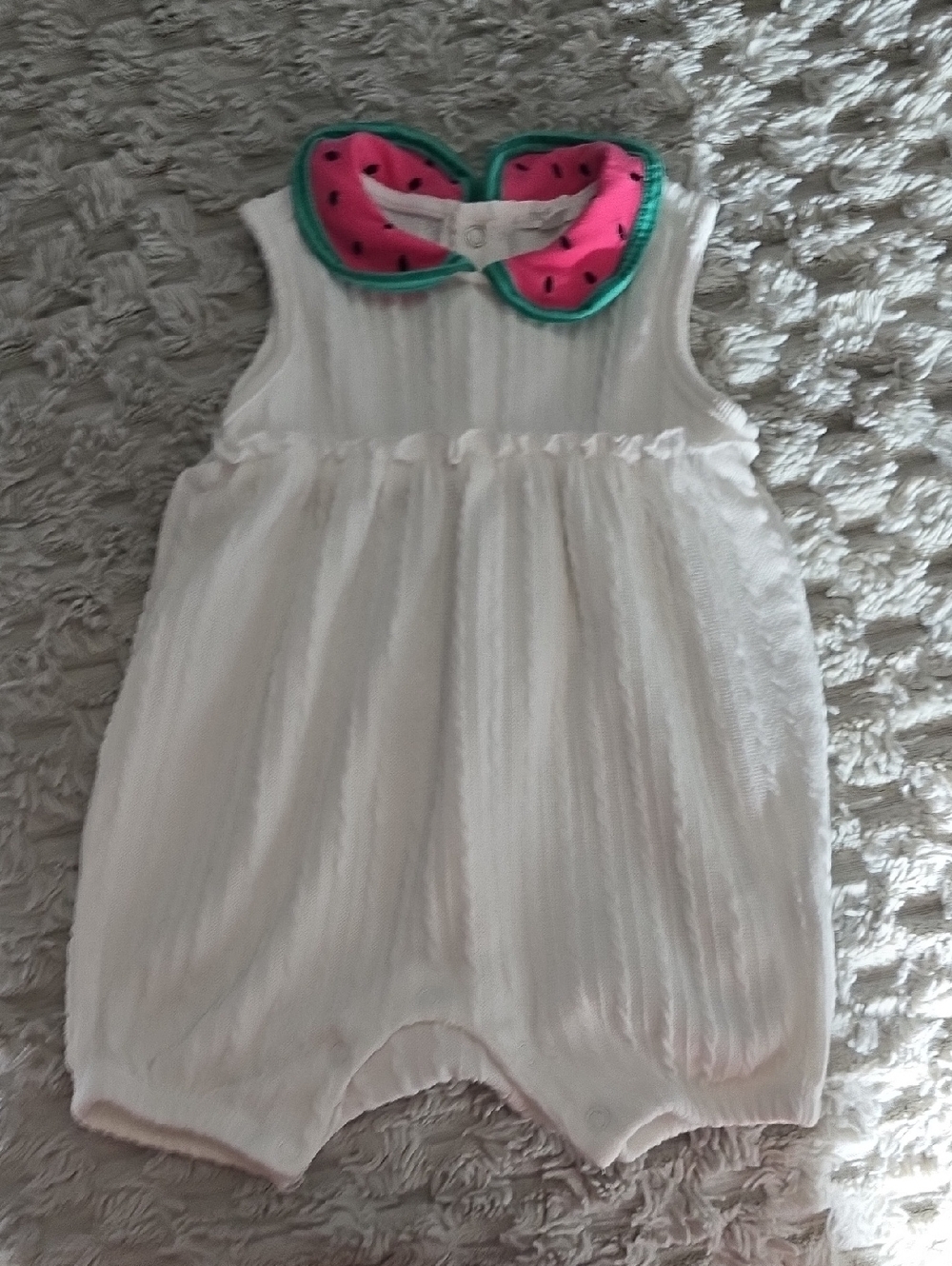 White Baby Romper with Pink & Green Watermelon Collar 18 Months